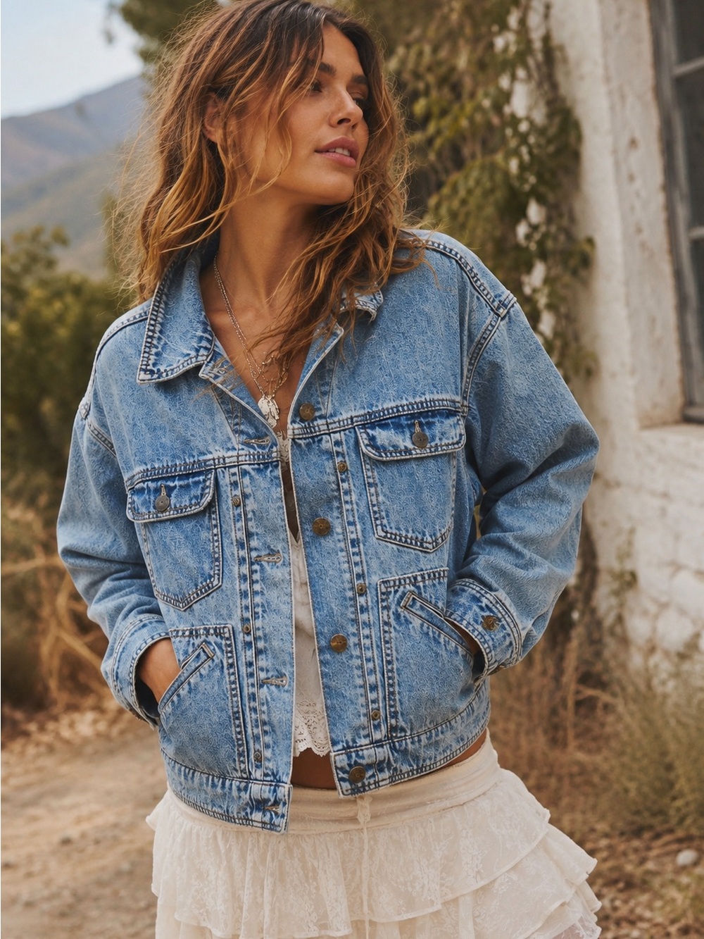 Vintage 90s Liz Wear Denim Jacket | Boxy Utility Jean Jacket | Size Medium
